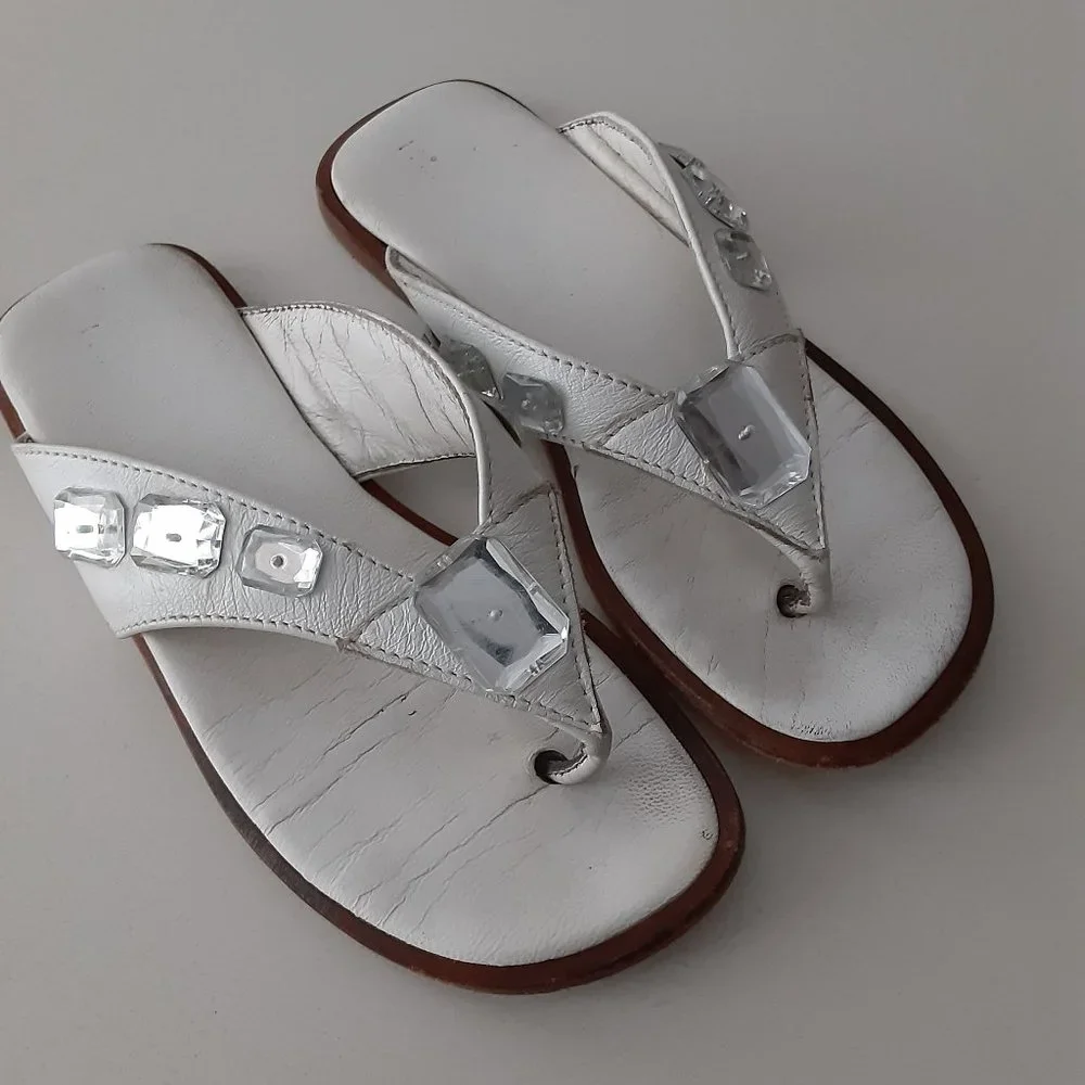white leather toddler jeweled slipper - made in ITALY size 28